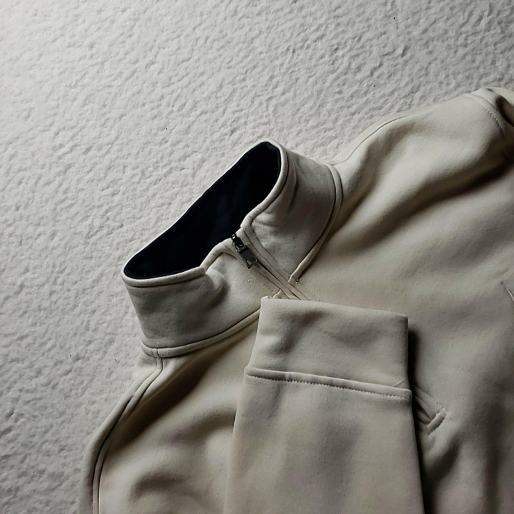 Nautica Sweatshirt Mens Large Beige Quarter Zip Mock Neck Pullover Logo